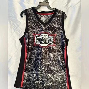 2/25$ MMA Elite Tank Top Black Red Martial Arts Jersey V Neck Active Mens M